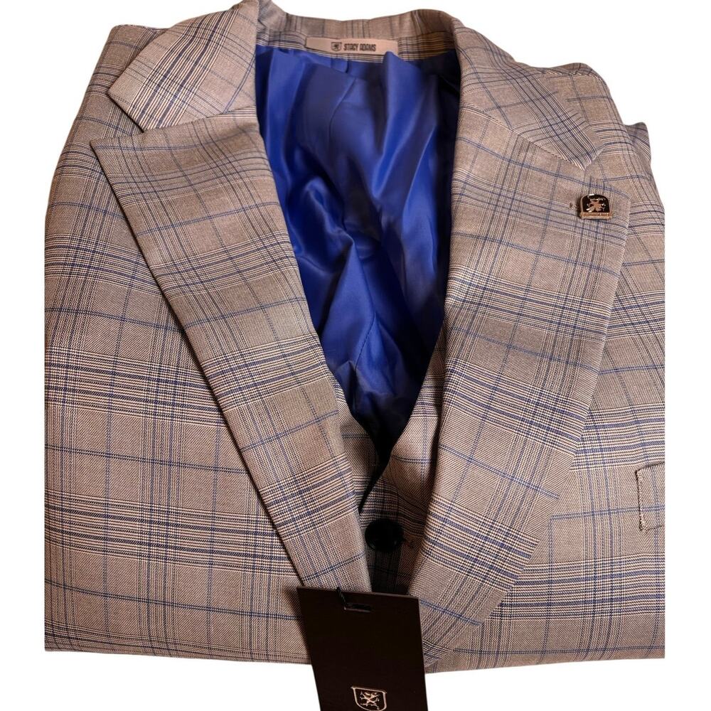Stacy Adams Baby Blue Glen Plaid Suit Jacket 56L Mens Retail $349 NEW!